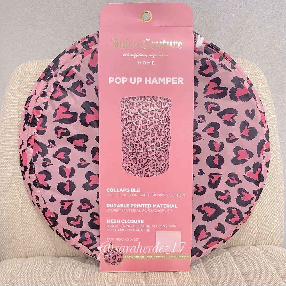 NEW Juicy Couture Pink Heart Leopard Pop Up Laundry Hamper‎ Collapsible Y2K Home